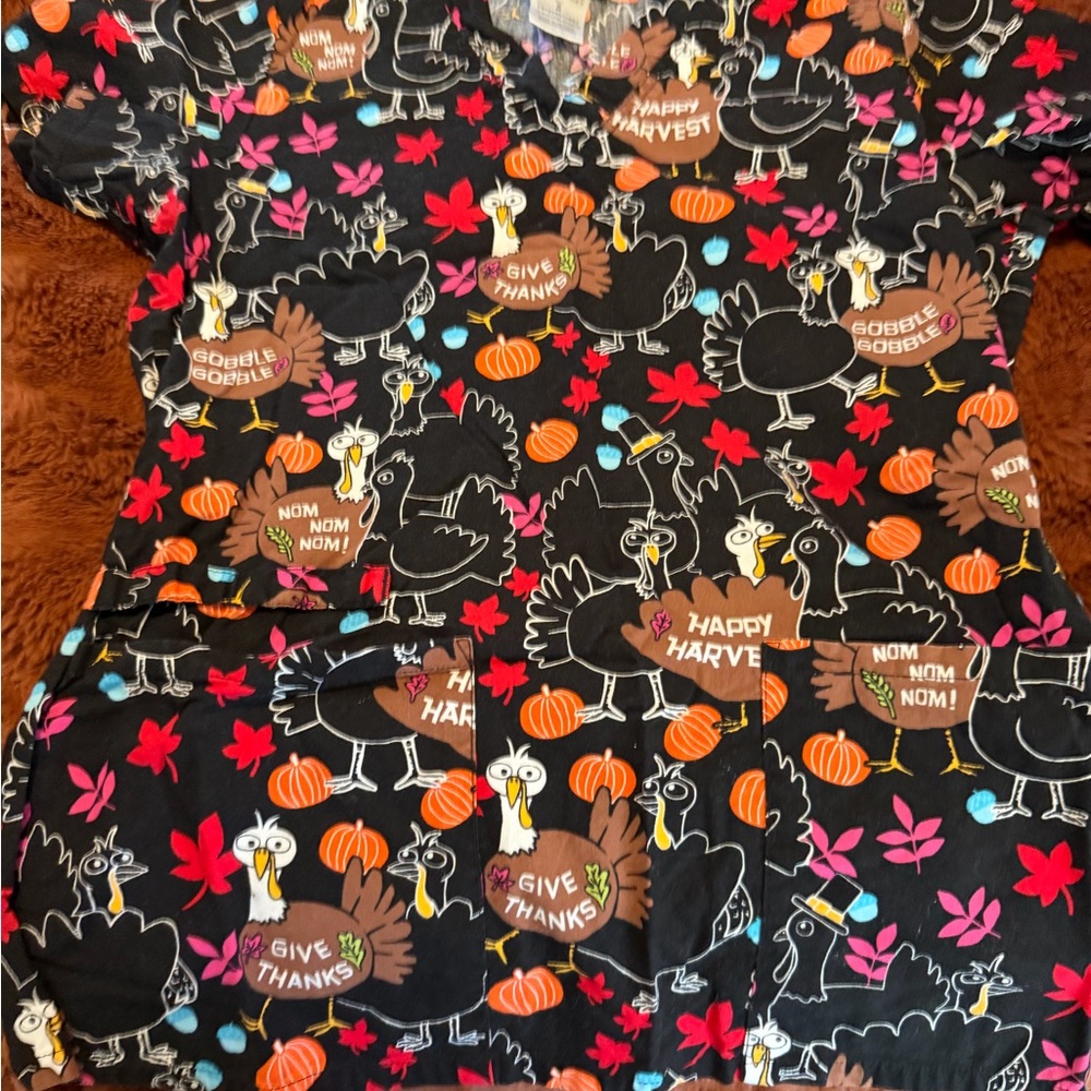 Thanksgiving Turkey Print Scrub Top - Cherokee